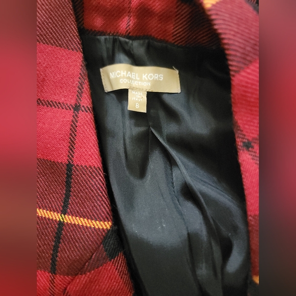 Michael Kors Collection Red tartan plaid blazer coat cape sz 8 nwot wool Italy - Picture 7 of 9